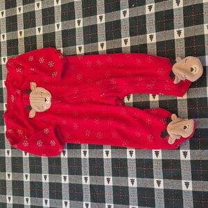 Carters Girls Red Reindeer Fleece Sleeper